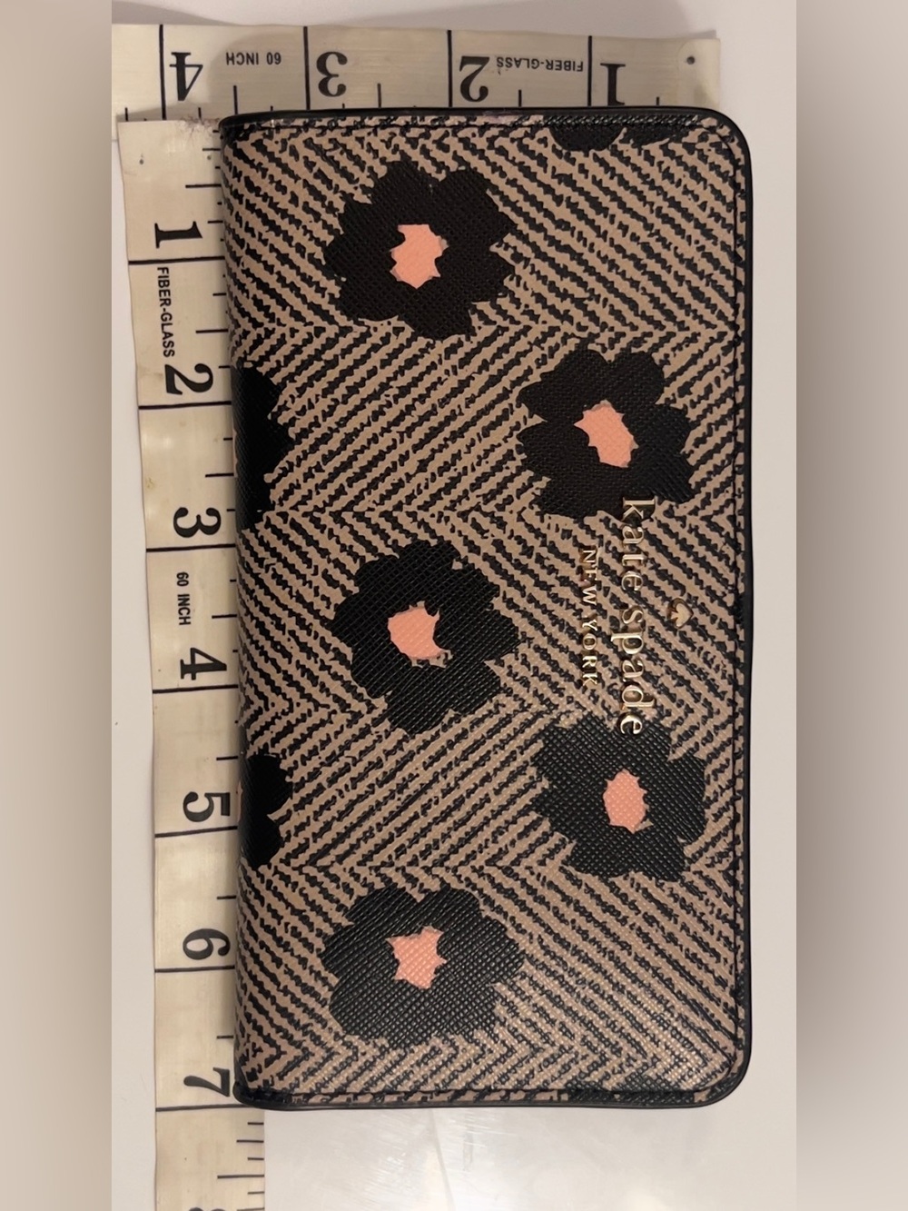 Kate Spade Bifold Wallet black multi herringbone floral pattern - Picture 15 of 16